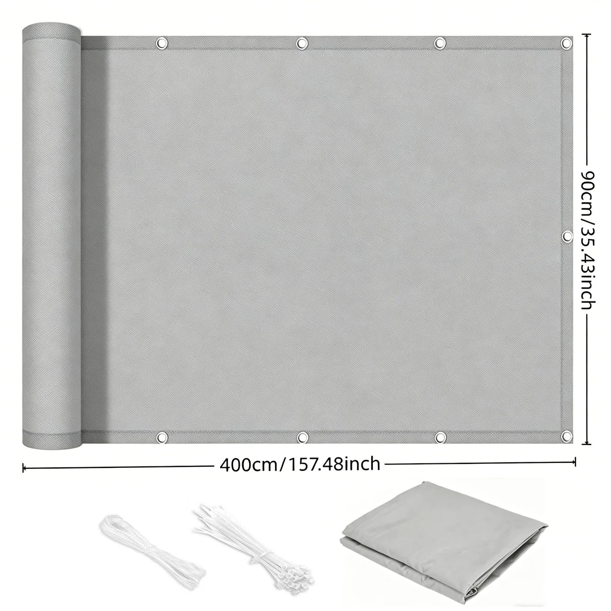écran confidentialité gris moderne toile imperméable corde pinces uv protection balcon 80x300cm