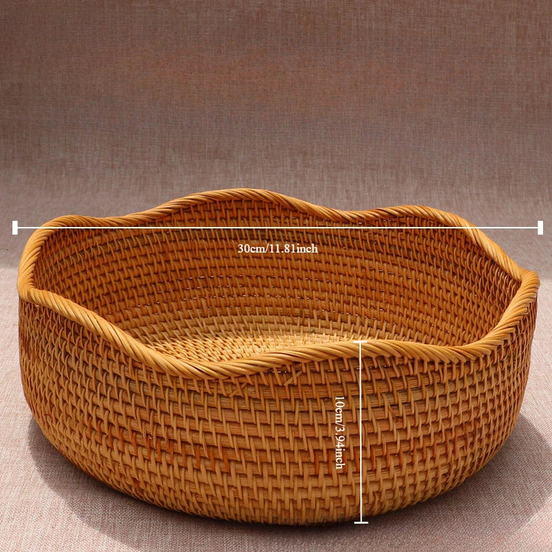 panier tissé rustique bohème rotin marron clair utilisation multiple décoration maison fruit eau arrondi