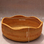 panier tissé rustique bohème rotin marron clair utilisation multiple décoration maison fruit eau arrondi