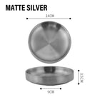 assiettes rondes inox lisses modernes argent doré sauces snacks transparentes maison restaurant