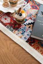 chemin table ethnique boho chic motifs géométriques multicolore serviette crochet tissu épais
