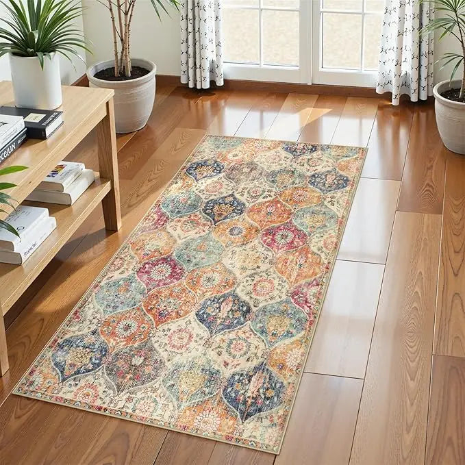 tapis multicolore motif floral traditionnel classique vintage salon chambre salle bain polypropylène polyester