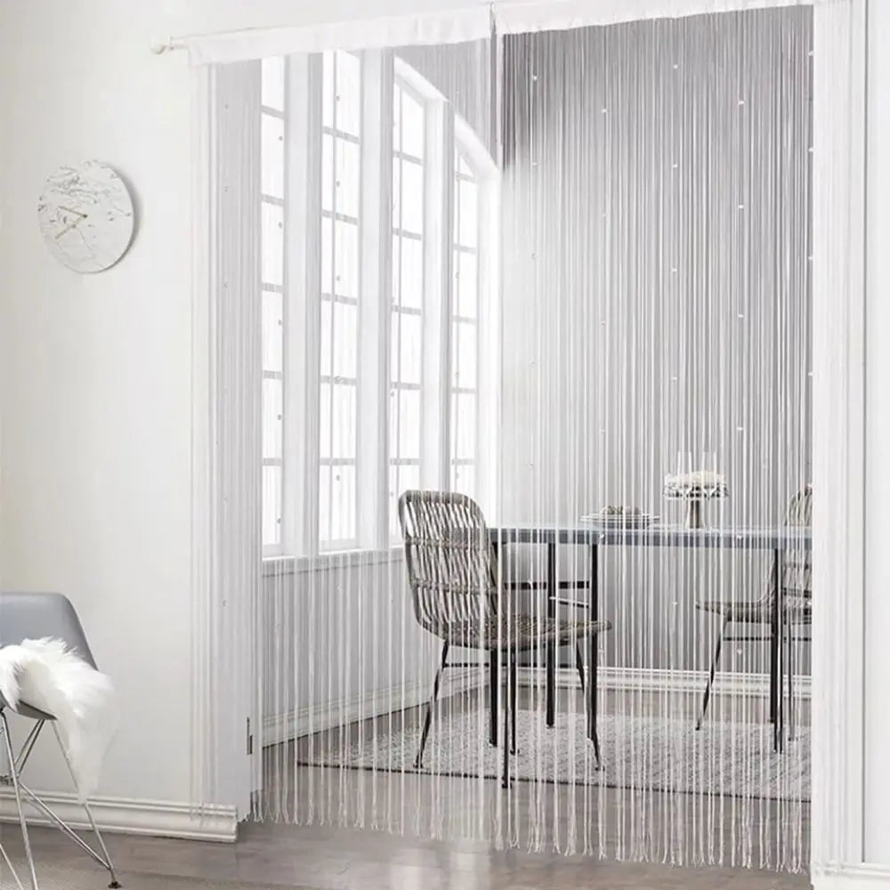 rideau semi transparent polyester franges or beige argenté bohème moderne