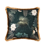 housse coussin coton fleur blanche motif floral vert beige élégante décorative carrée 45x45cm 55x55cm