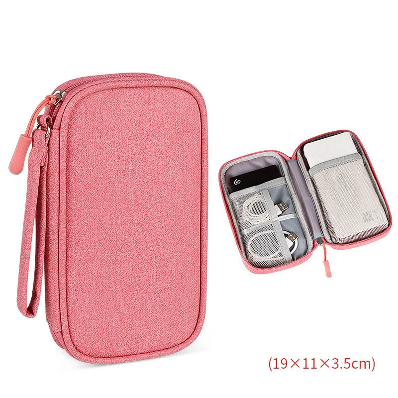 sac rangement accessoires tissu gris clair pratique ecouteurs cable usb chargeur voyage