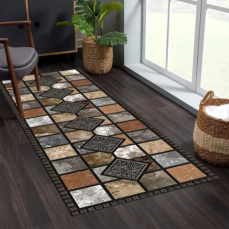 tapis multicolore patchwork moderne motifs géométriques imperméable anti bactéries non glissant salon cuisine