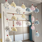 rideau suspendu decoration nuages personnages doux bleu blanc rose enfant féminin aspect laineux opacité