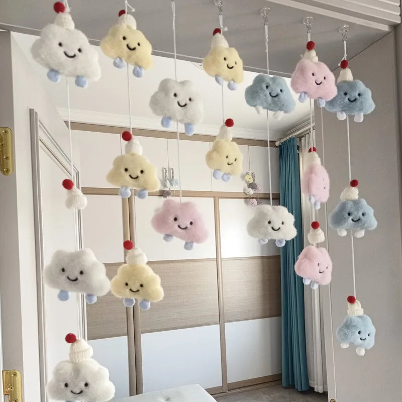 rideau suspendu decoration nuages personnages doux bleu blanc rose enfant féminin aspect laineux opacité