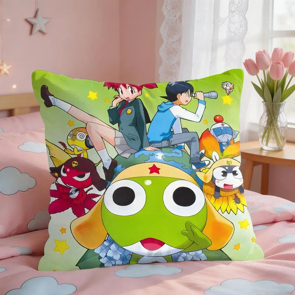 housse coussin carré imprimé animaux mignons dessin animé keroro gunsou cœur vert jaune rouge