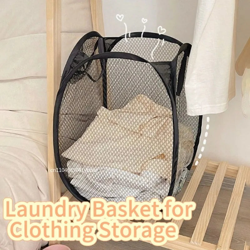 panier linge pliable noir blanc maille polyester réutilisable grande capacité rangement moderne sac intégré