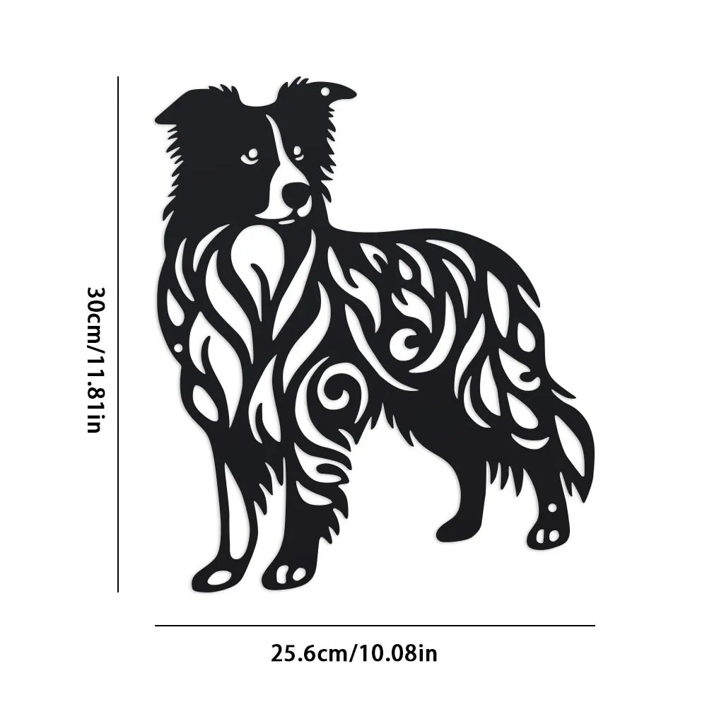 décoration murale métal moderne silhouette chien motif ondulé abstrait extérieur noir complexe