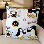 housse coussin carré beige motif pingouin cartoon décoratif salon chambre enfant tissu coton