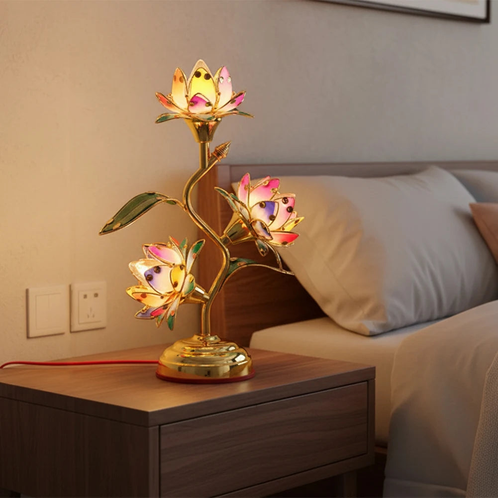 lampe poser dorée multicolore fleurs stylisées artisanal meditation maison vde 36cm