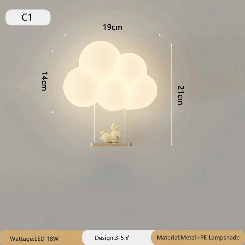 lampe murale nuage animaux blanc moderne enfant figurines souris singe lapin led