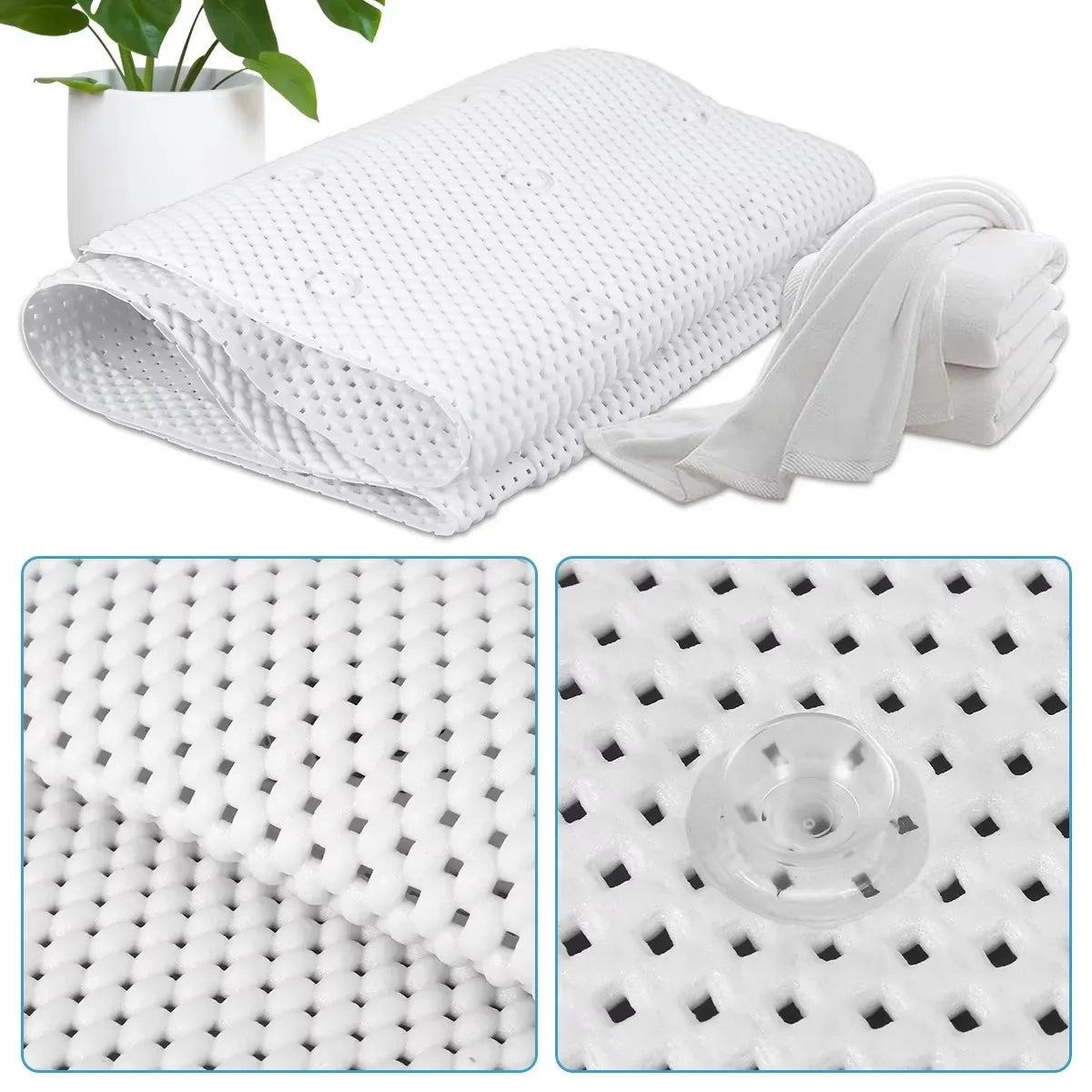 tapis bain antidérapant bleu blanc coussin swan ventouses alvéolaire moderne salle bain