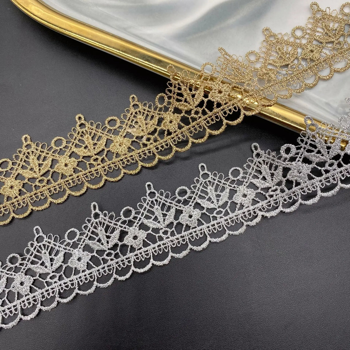 dentelle or blanc floral fine 3.7cm large classique écologique nylon rayonne decoration accessoire