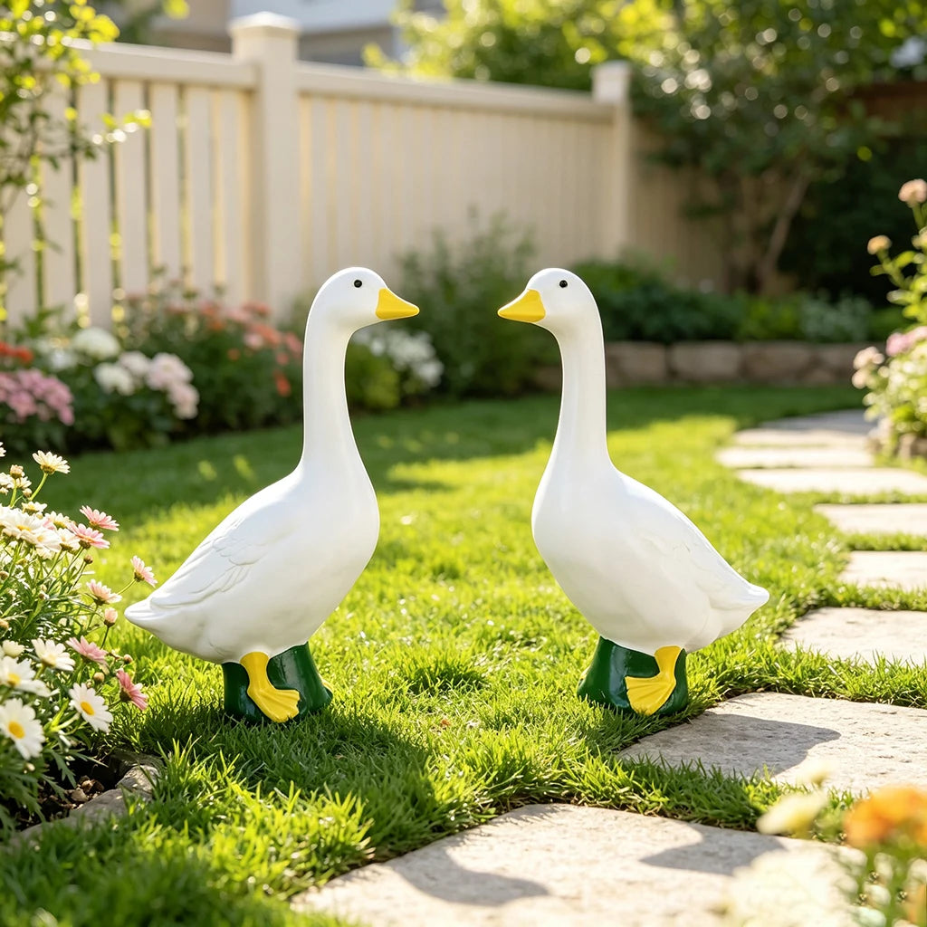 statues canards blanc jaune vert résine modernes décoration jardin intérieur étagère table basse salon