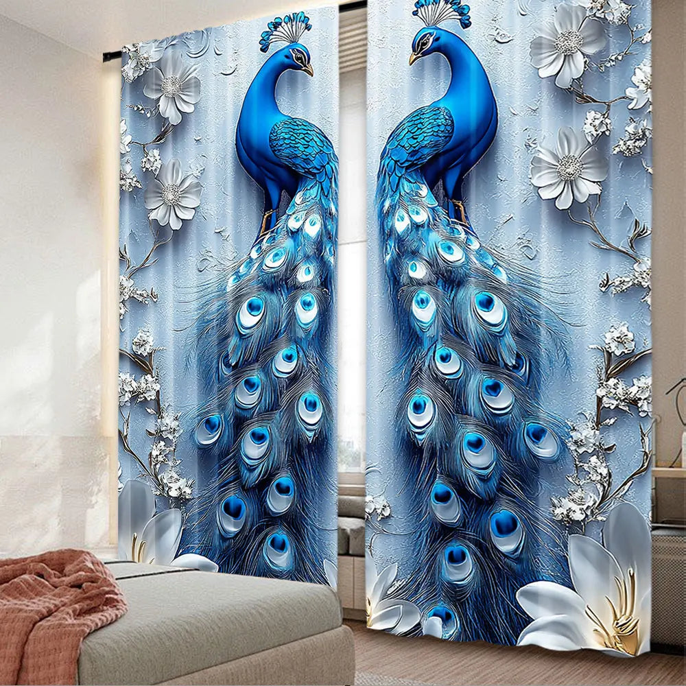 rideaux fenêtre deux pièces paons fleurs exotique floral opacité polyester moderne chambre salon