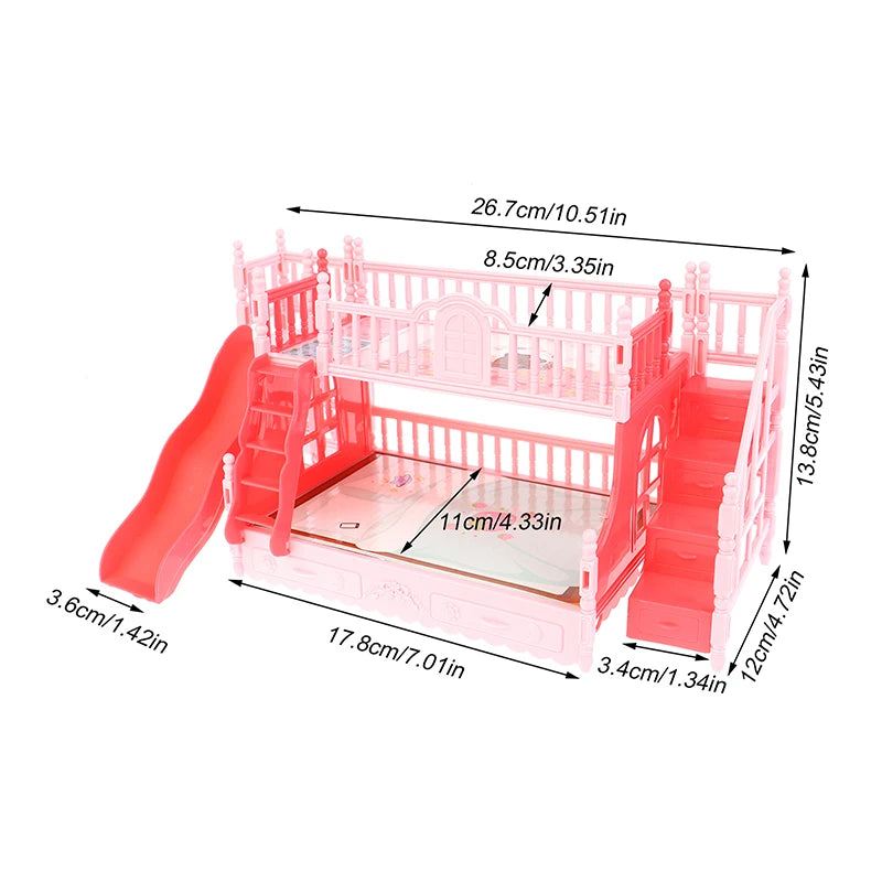 lit superposé poupées rose tapis escalier toboggan peluche classique chambre enfants