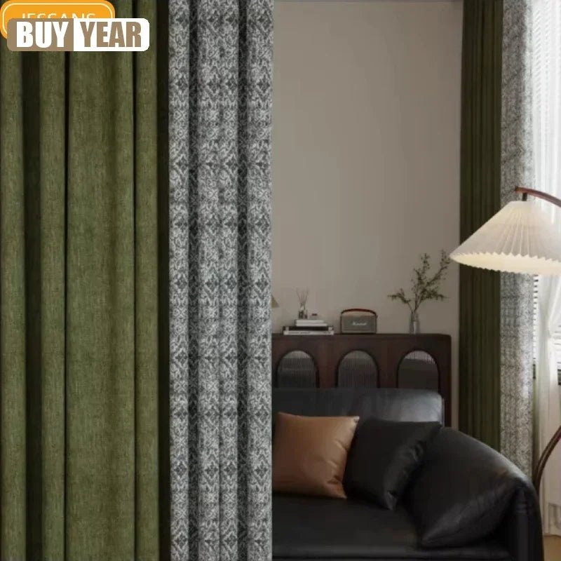 rideau moderne vert foncé opaque salon chambre fenêtre grande taille