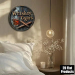 décoration murale plaque métal vintage whisky cigares gris brun beige relief texte fixations vis