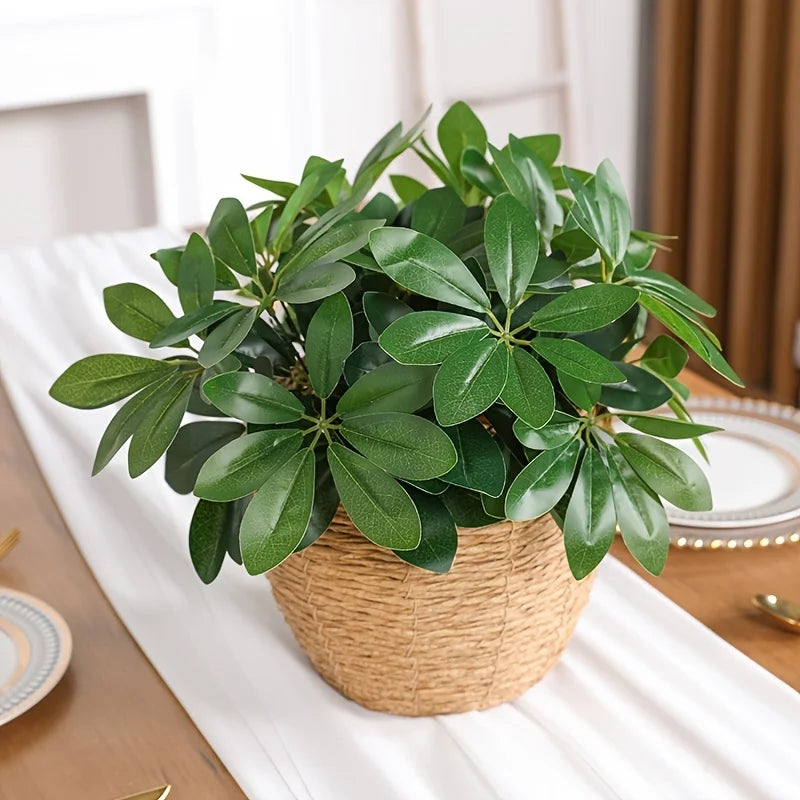 décoration intérieure plante artificielle feuilles vertes pot tressé rustique salon chambre