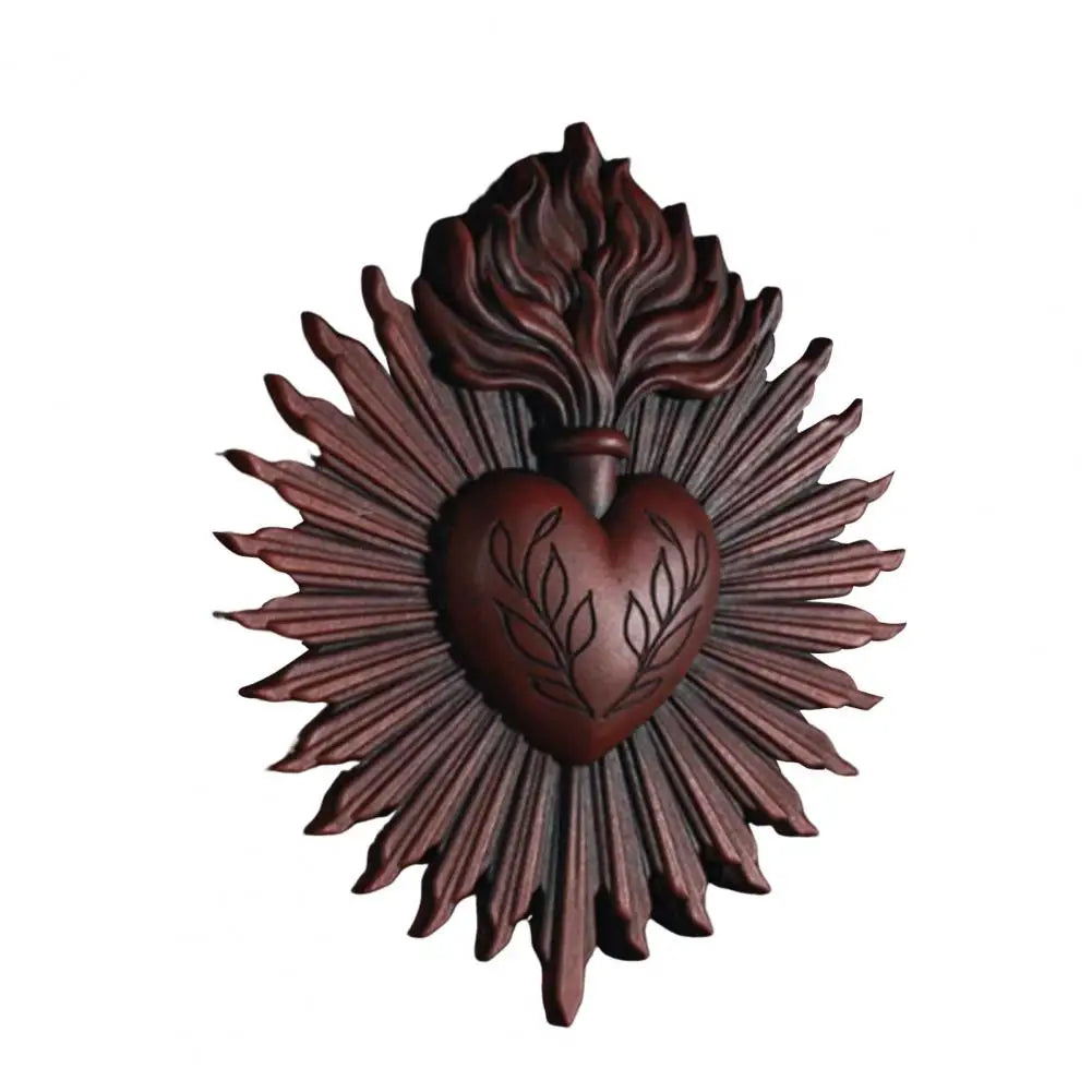 Décoration murale cœur sculpté relief doré feuilles stylisées artisanal baroque marron doré bronze