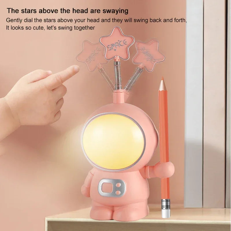 lampe astronaute enfantine rotative étoile tête translucide spatial crayon recharge usb