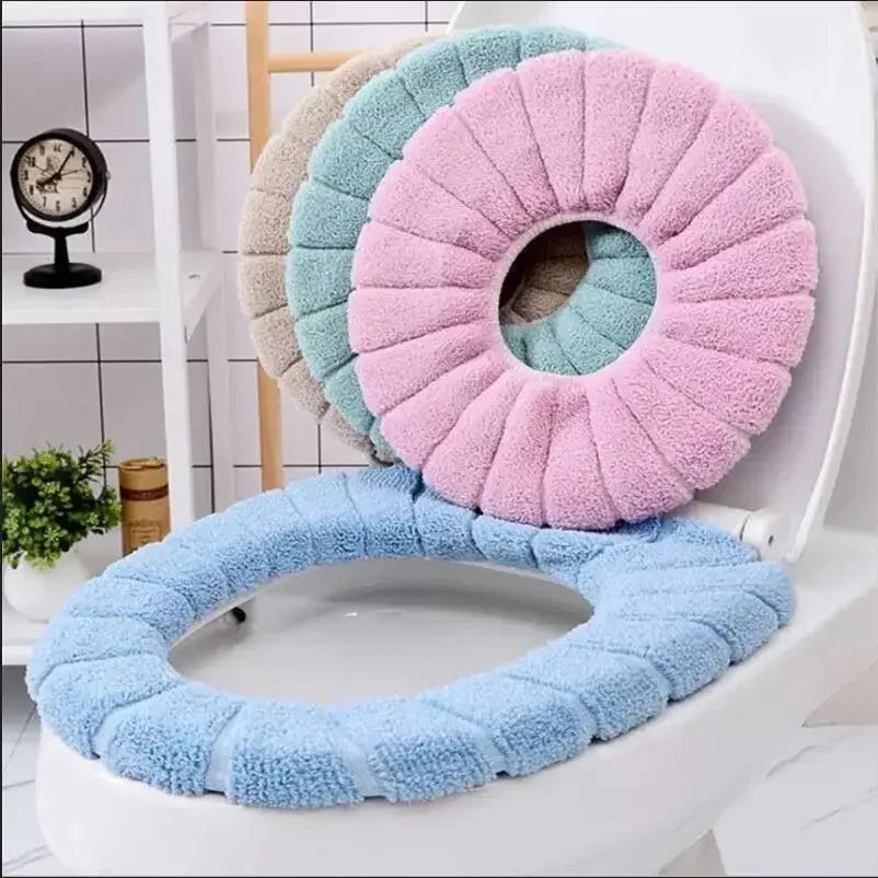 coussins abattants toilettes texturés bleu clair gris beige rose vert menthe opalescents élastiques