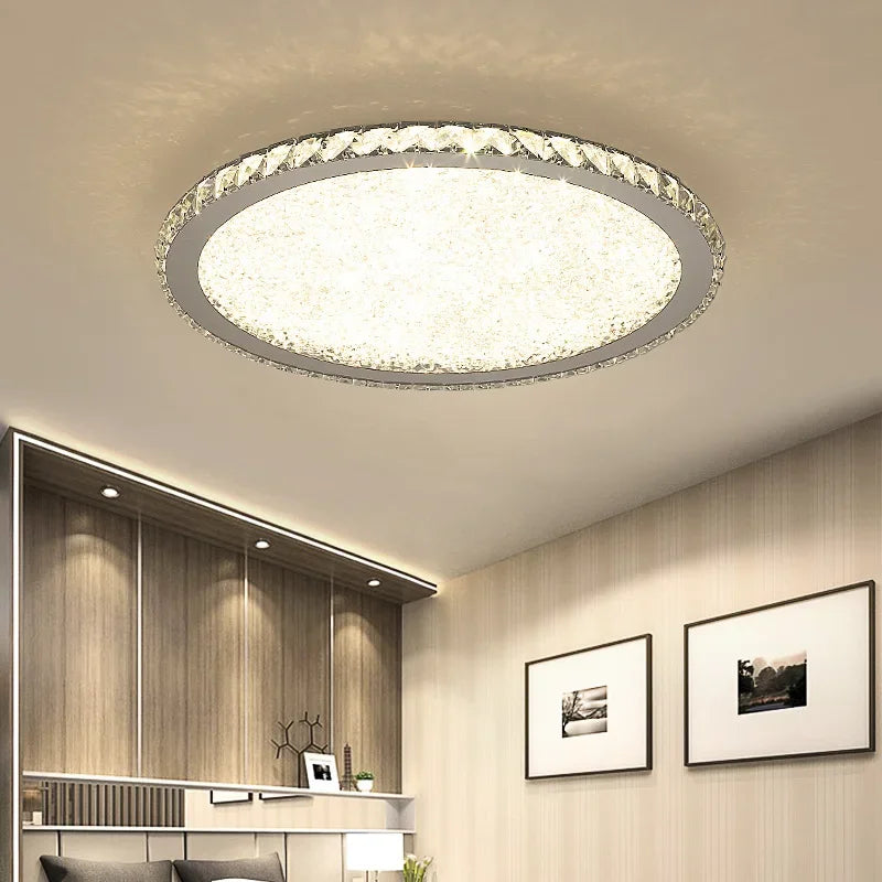 plafonnier led moderne cristaux brillants blanc doré élégant télécommande grande taille verre