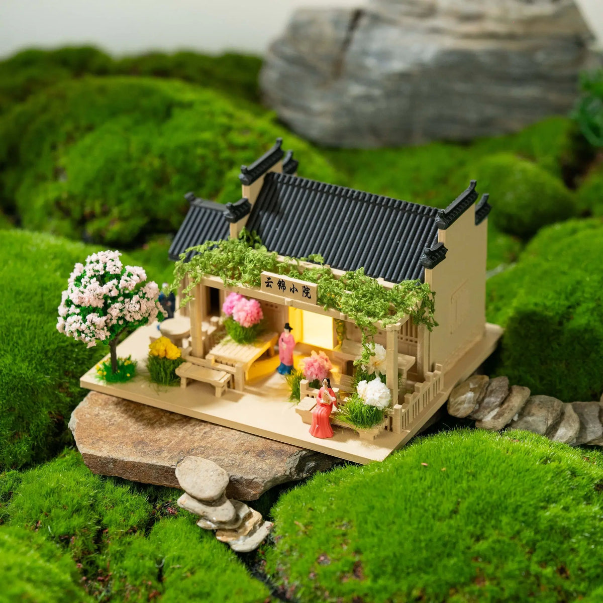 décoration miniature maison asiatique végétation artificielle figurines traditionnelles LED éclairageextérieur jardin tdaH