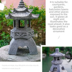 lanternes solaires décoratives japonais traditionnel gris foncé lumiere orangée aspect pierreux zen retro