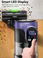 aspirateur sans fil violet noir brosse multifonctionnelle batterie lithium led display tapis poils animaux