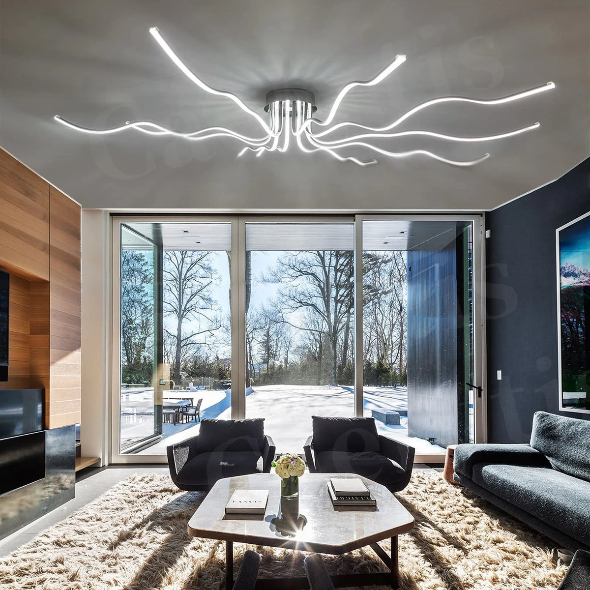 lustre moderne suspension ondulé pierre naturelle contemporain lumière blanche LED