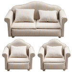 miniatures meubles classiques canapé fauteuil beige rayures coussins tissu texturé traditionnels