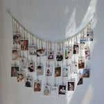 décoration murale boho macramé franges blanc cassé tasseaux bois artisanal
