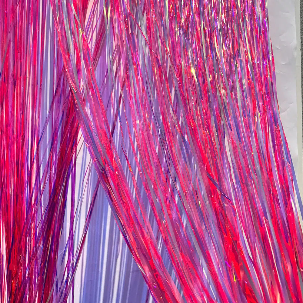 rideaux decoratifs franges scintillantes vert bleu violet argentés semi transparents adhésifs modernes festifs anniversaire
