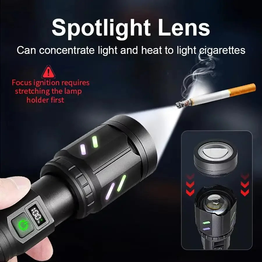 lampe torche noire rechargeable ipx6 étanche lumiere led intense camping