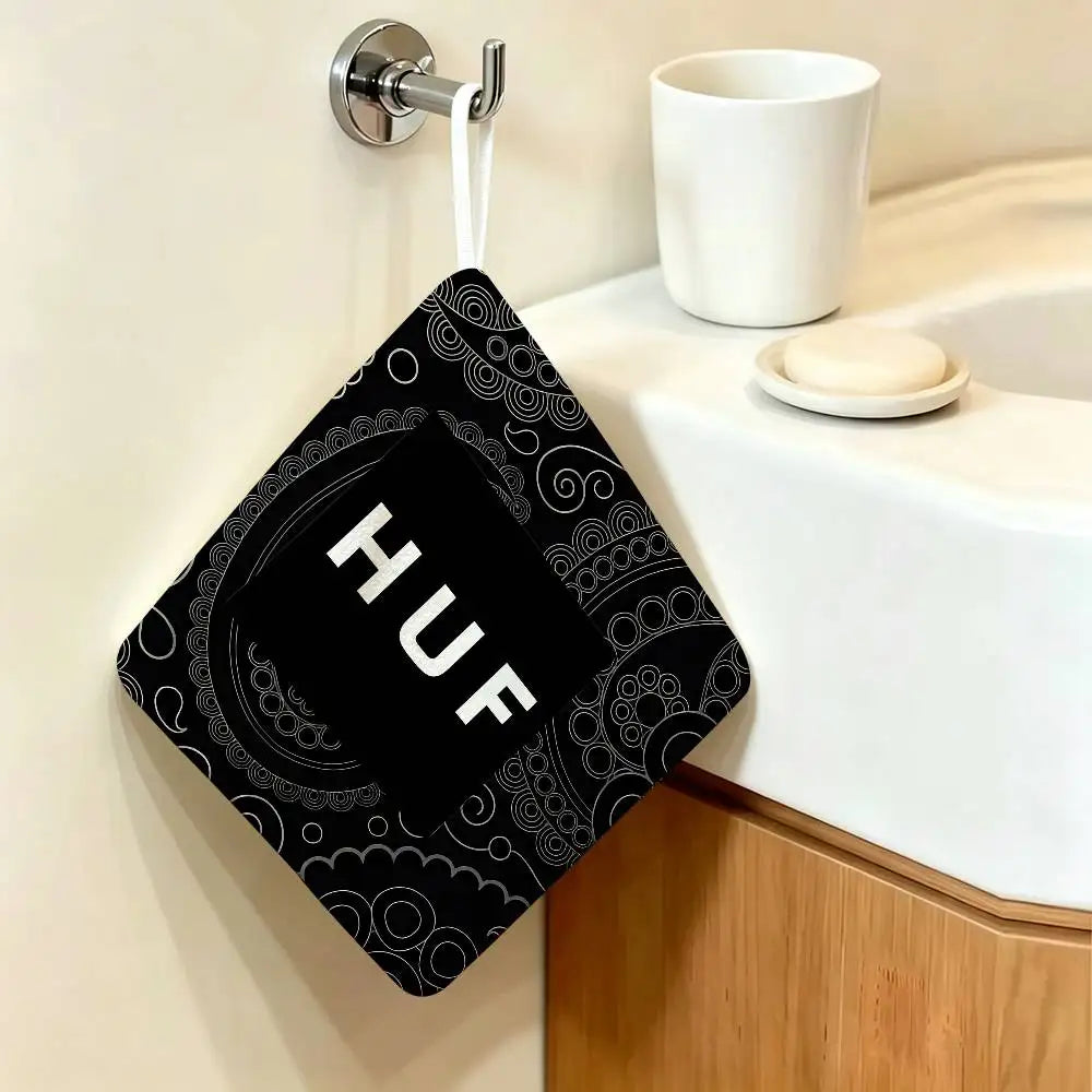 serviette toilette vert motif floral moderne crochets salle bain cuisine 25x30cm