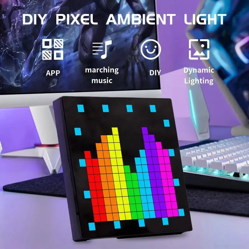affichage led pixel art multifonction bluetooth calendrier couleurs variées moderne technologique ludique