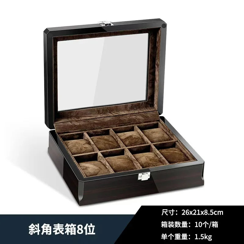 boîte montres velours marron classique cadenas 10 places rangement bijoux bois marron foncé durable
