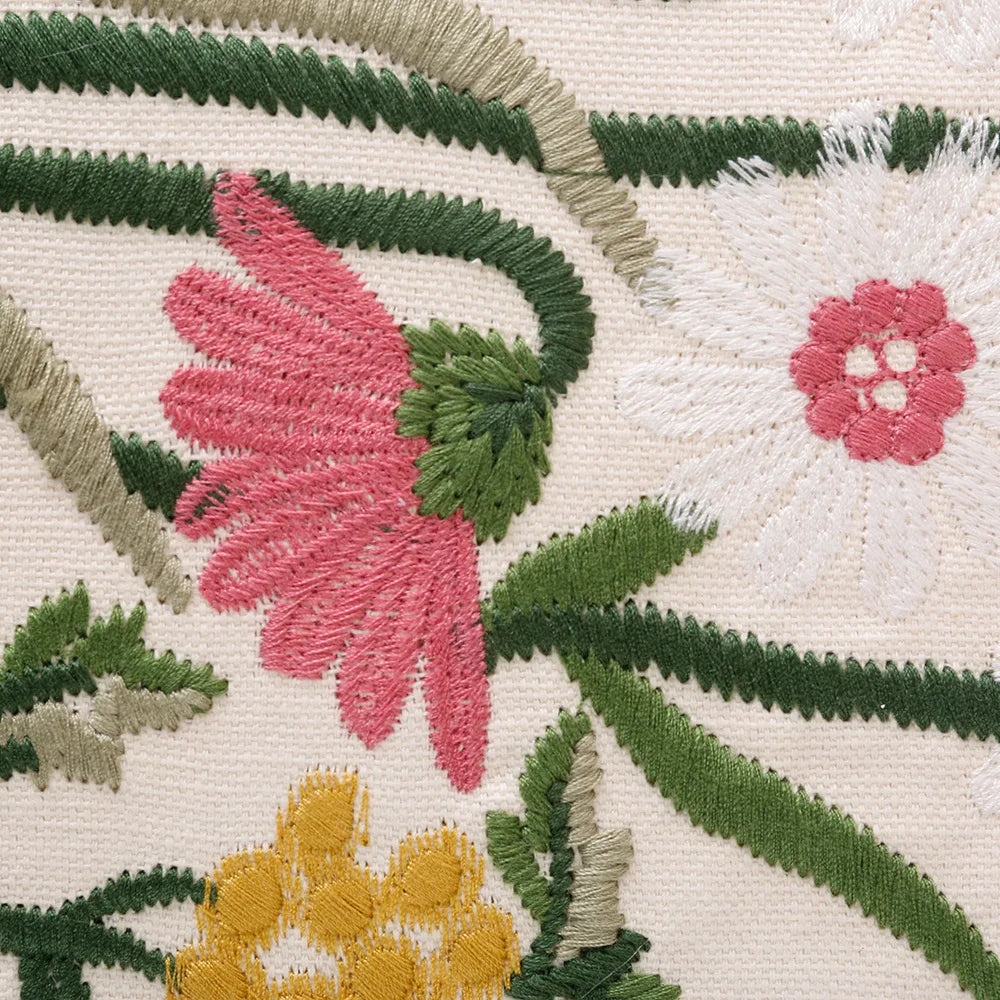 Motif décoratif de fleurs et de feuilles tropicales, avec des touches de couleurs vives et de textures intéressantes.