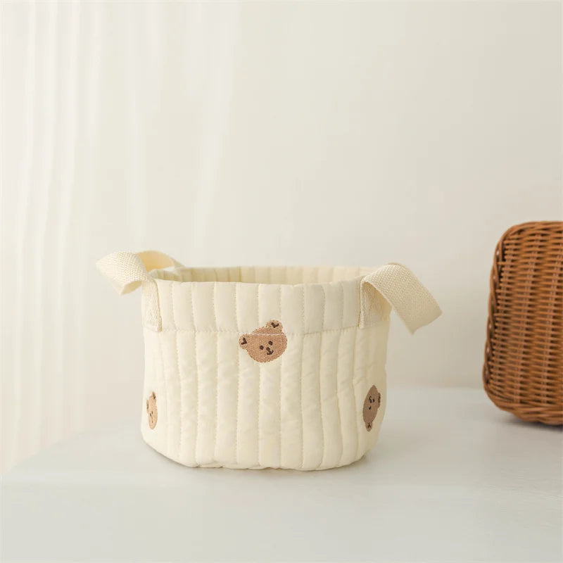 panier rangement brodé animaux ours lapin écureuil poignées détachables rangement vêtements moderne respectueux environnement
