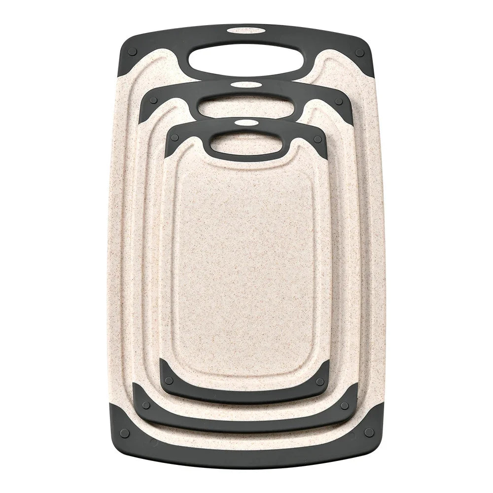 planche découper moderne poignées intégrées motif granulé noir gris beige respectueuse environnement multifonctionnable accrochable