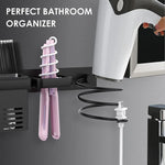 organisateur mural noir moderne porte sèche cheveux pince brosse cordon vis fixations salle bain
