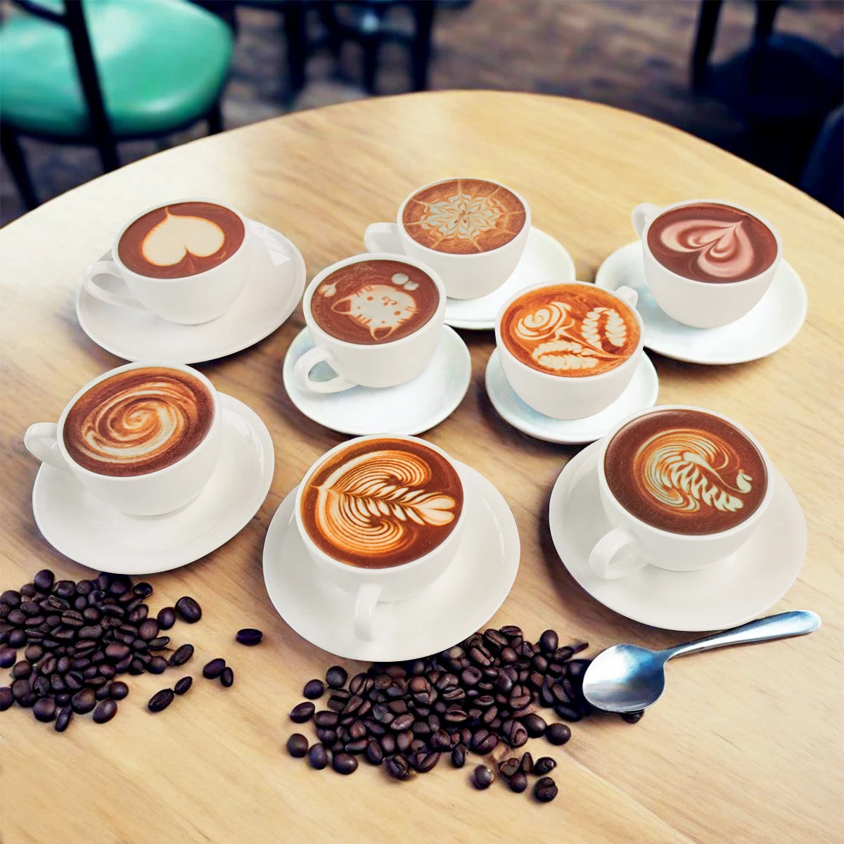 tasses blancs motifs latte art cœur feuille moderne soucoupe anniversaireDecoration deco patisserie