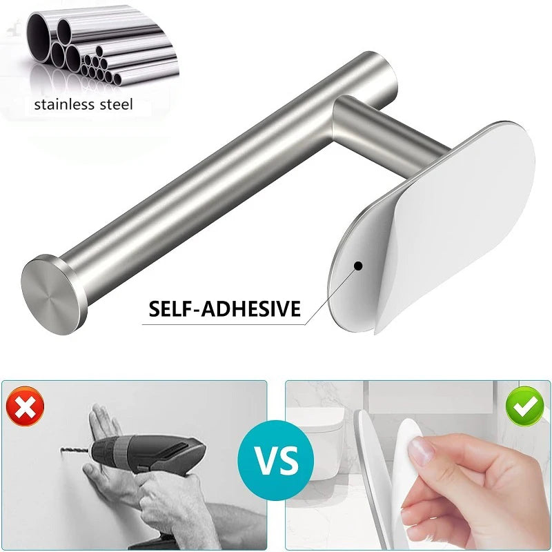 porte serviettes auto adhésif moderne argenté support papier toilette mur sans poinçon rouleau