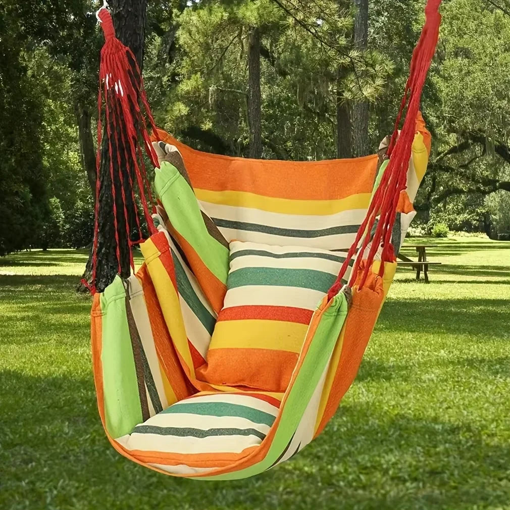 hamac suspendu moderne bleu blanc rouge khaki vert rayures horizontales confortable oreillerextérieur