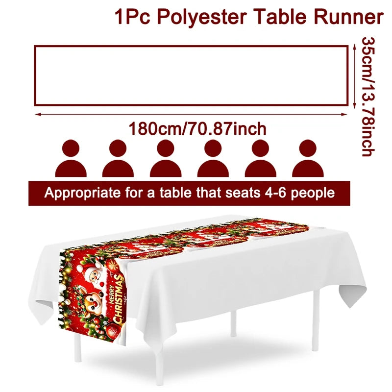 table noël polyester motifs noël père noël renne flocons or rouge blanc hiver traditionnelle