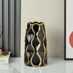 vase céramique moderne blanc or noir lignes dorées élégant décoration salon fleurs artificiellements